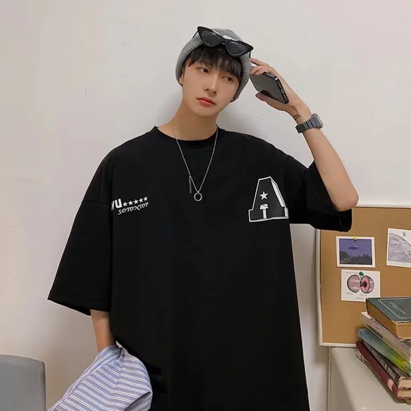 New 2023 Summer Fashion Oversize Short Sleeved Men Cotton T-Shirt Loose Funny Cartoon Anime Print Fat Plus Size Mens T Shirt