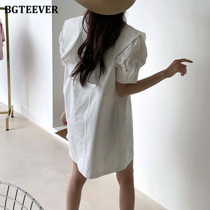 BGTEEVER Casual Ruffles Lace-up Mini Dress for Women Summer Puff Sleeve Women Short Dress Elegant Ladies Vestidos