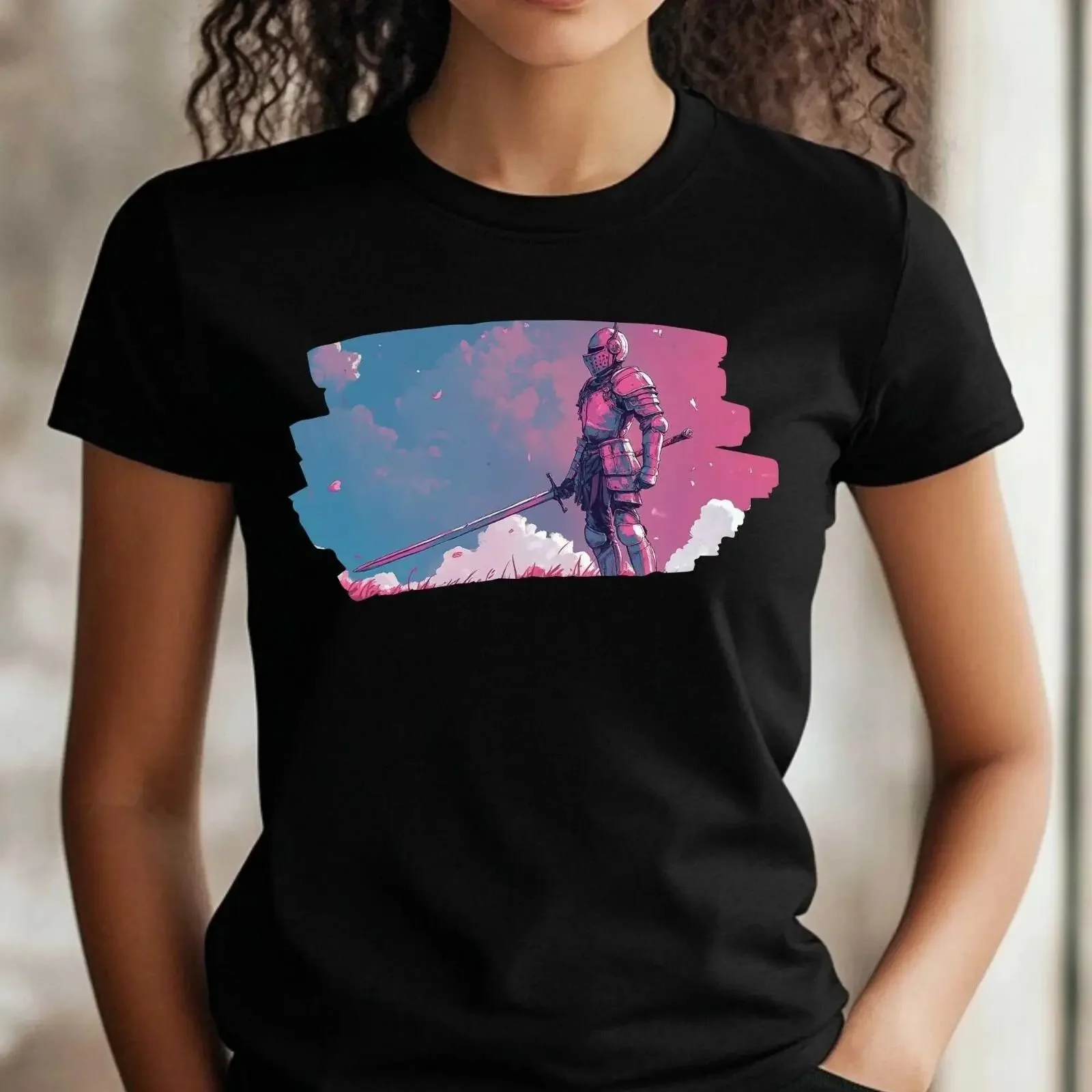 T Shirt Frauen Rosa Ritter Motiv Baumwolle Größe XS bis 3XL vintage Washed homme Soft Stretched designer clothes Unisex