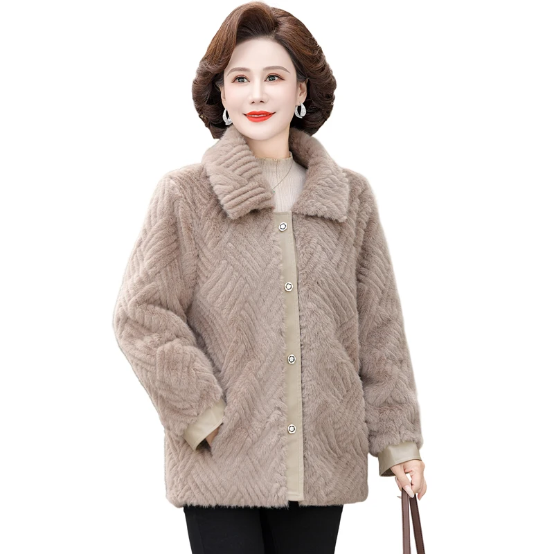 Middle Aged Elderly Women Plus Size Faux fur Coat Winter Cotton Padded Warm Faux Fur Jacket High End Grandma Velvet Fur Overcoat