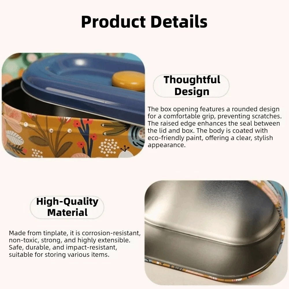 

2PCS/SET European Style Tinplate Storage Box Dust-proof Cute Candy Cookie Box with Lid Large Capacity Snack Storage Box Desktop