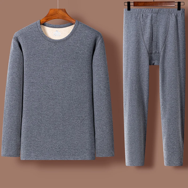 Men's Cashmere Silk Thermal Underwear Set Ultra Soft Winter Warm Fleece Lined Elastic Base Layer Round Neck Top+Bottom Pajamas