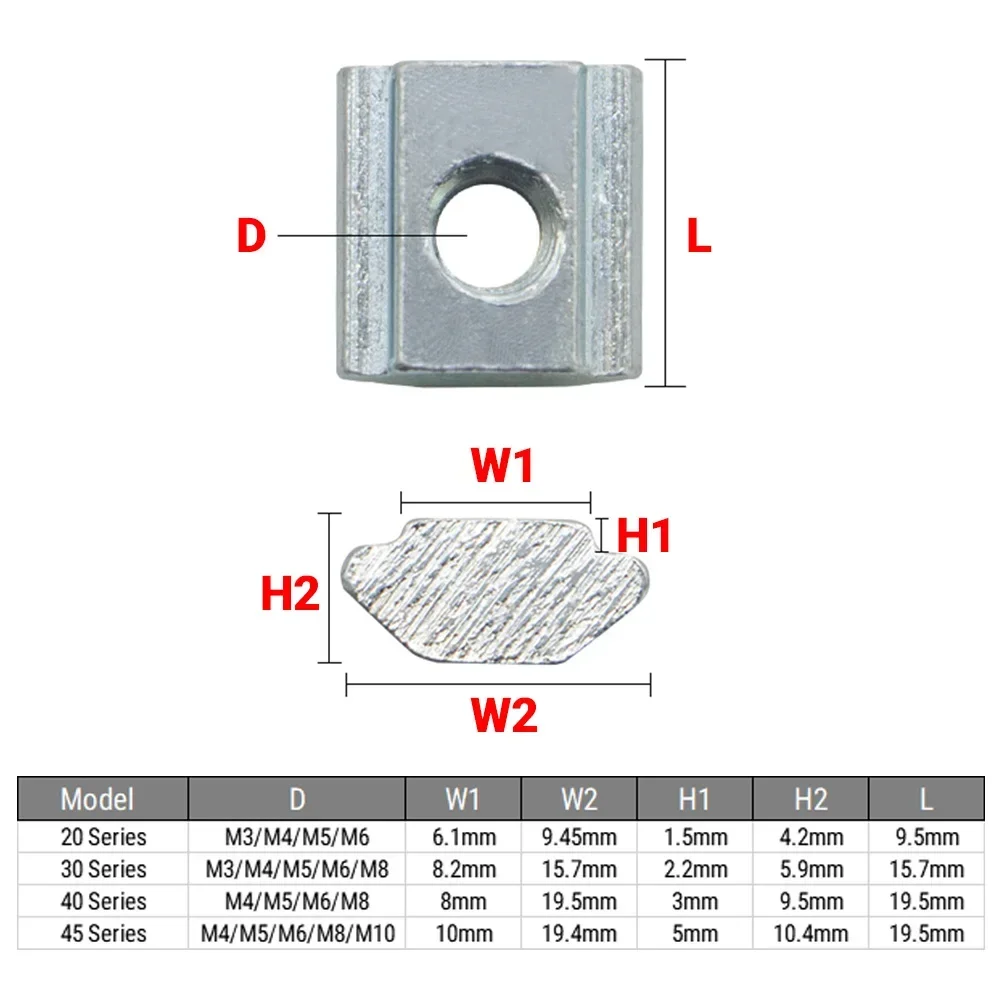 10 Pz T Blocco Dadi Quadrati M3 M4 M5 M6 M8 M10 T-Track Martello Scorrevole T Dado di Fissaggio per Profilo In Alluminio 2020 3030 4040 4545 Rail
