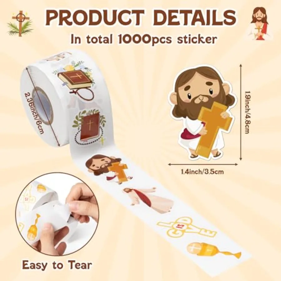 1000 قطعة من ملصقات الكتاب المقدس المسيحية لـ - شارات متقاطعة للكتاب المقدس الديني لحفلات الكنيسة المدرسية الأحد واحتفالات عيد الفصح #3