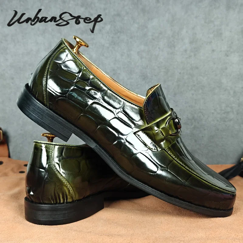 Sapatos de couro masculinos de luxo, mocassins de couro genuíno, sapatos casuais sociais, vestido formal de casamento, sapatos masculinos para dirigir