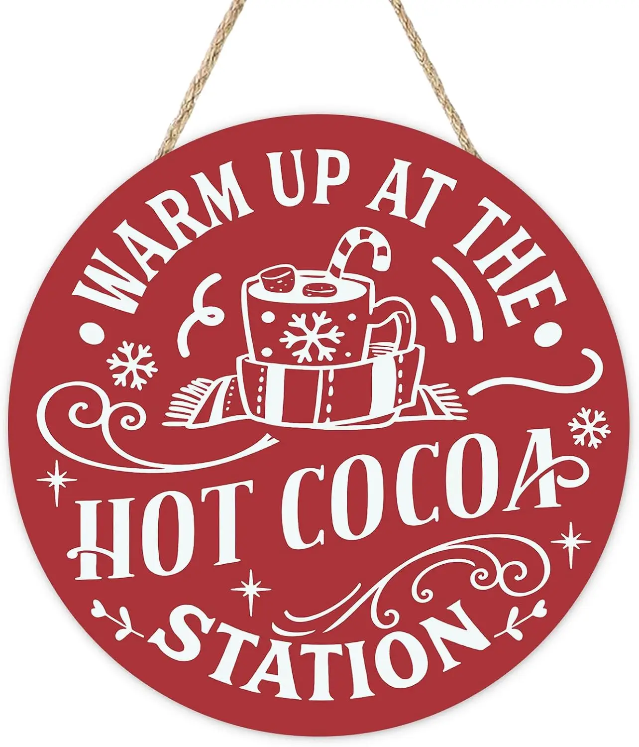 Hot Cocoa Station Door Sign 12 Inch Round Christmas Wall Decor Warm