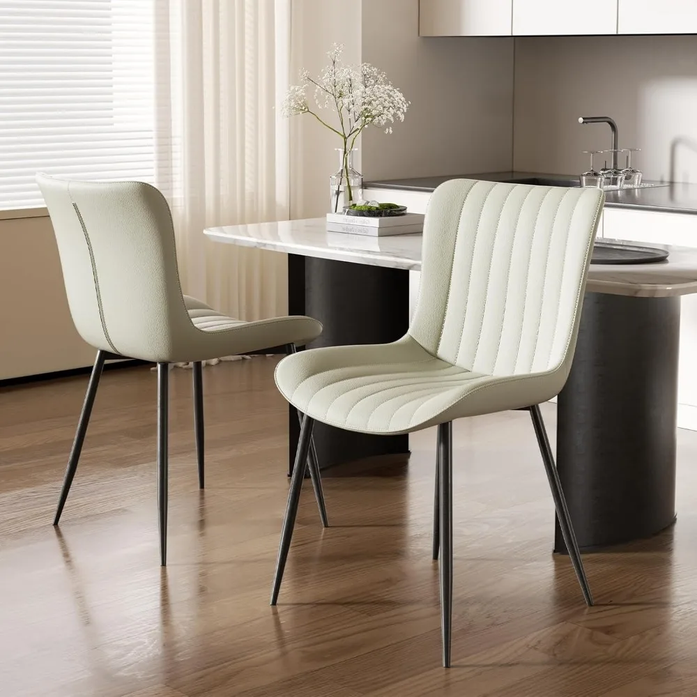 كراسي طعام، كرسي غرفة طعام حديث 16 بوصة جلد مع إطار خشبي ومعدني، مجموعة من 4 قطع