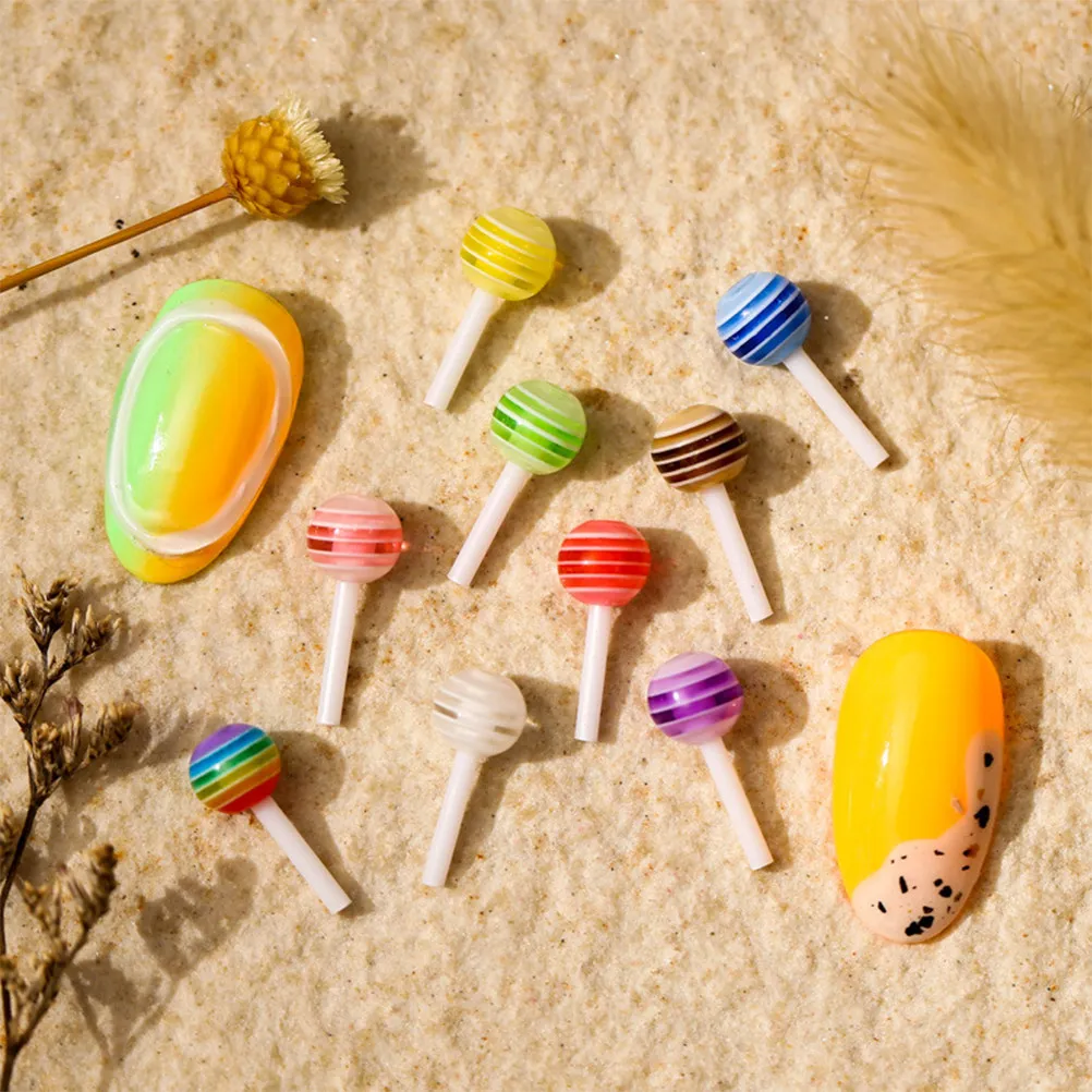 100Pcs Lollipop Nail Charm 3D Nail Art Ornament Resin DIY Manicure Decorations for Themed Party Prom Birthday New Year