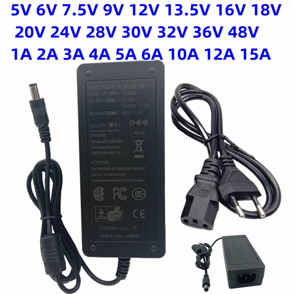 5V 6V 7.5V 9V 12V 13.5V 15V 16V 18v 19V 20V 24V 28V 30V 32V 36V 42V 48V 2A 3A 1a 4A 5A 6A Power Supply Adapter Converter Charger