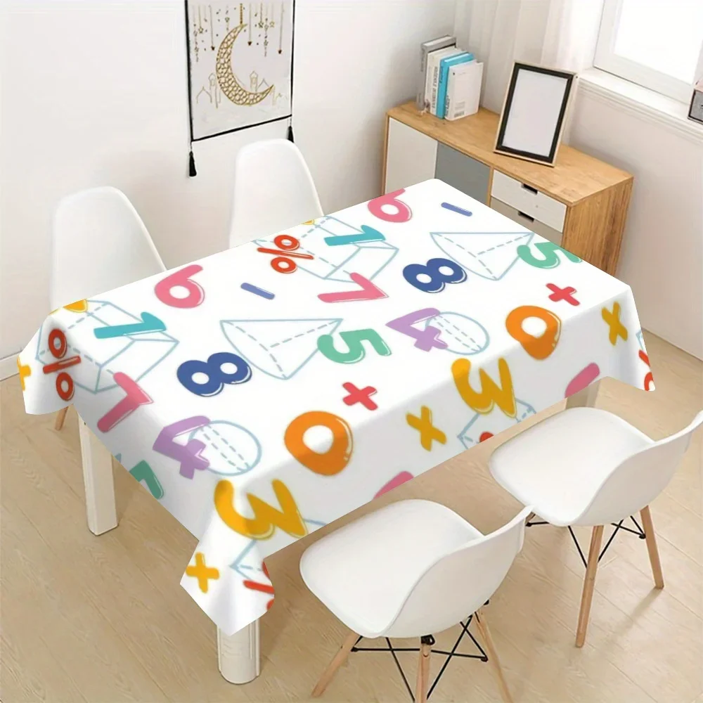 Bright polyester tablecloth, featuring colorful mathematical symbols and numbers - perfect for a birthday partyxzj