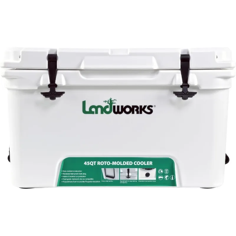 

Landworks Rotomolded Ice Cooler 45QT Up to 5 Day Ice Retention Commercial Grade Food Safe Dry Ice Compatible UV Protection