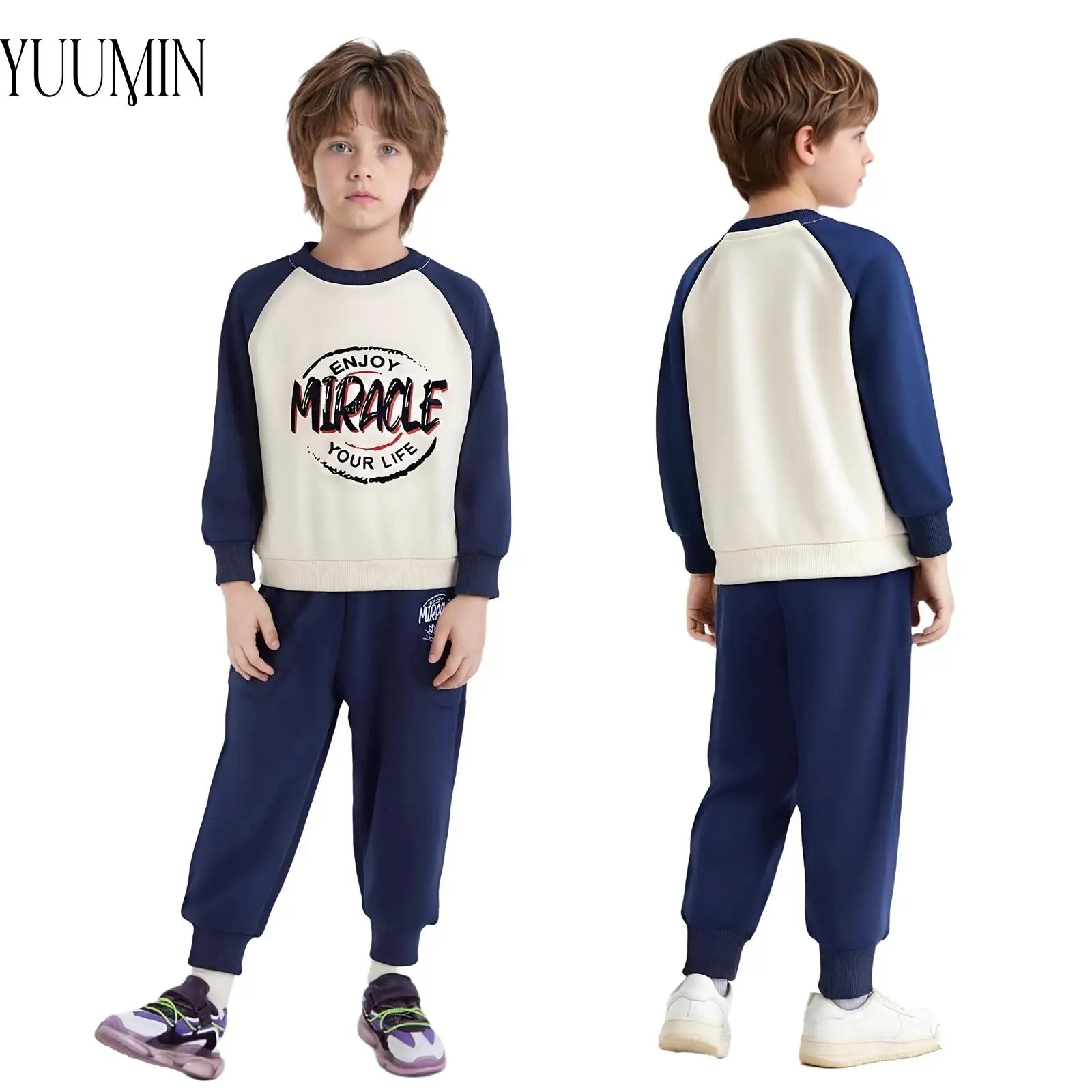 

Kids Boys Fashion Sports Set Tracksuit Sportswear Long Sleeve Pullover Sweatshirt+Stretchy Sweatpants Set for Holiday Daily Wear