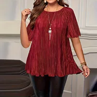 Camisetas de talla grande para mujer, color sólido, cuello redondo, manga corta, top holgado de talla grande, blusas informales elegantes de verano