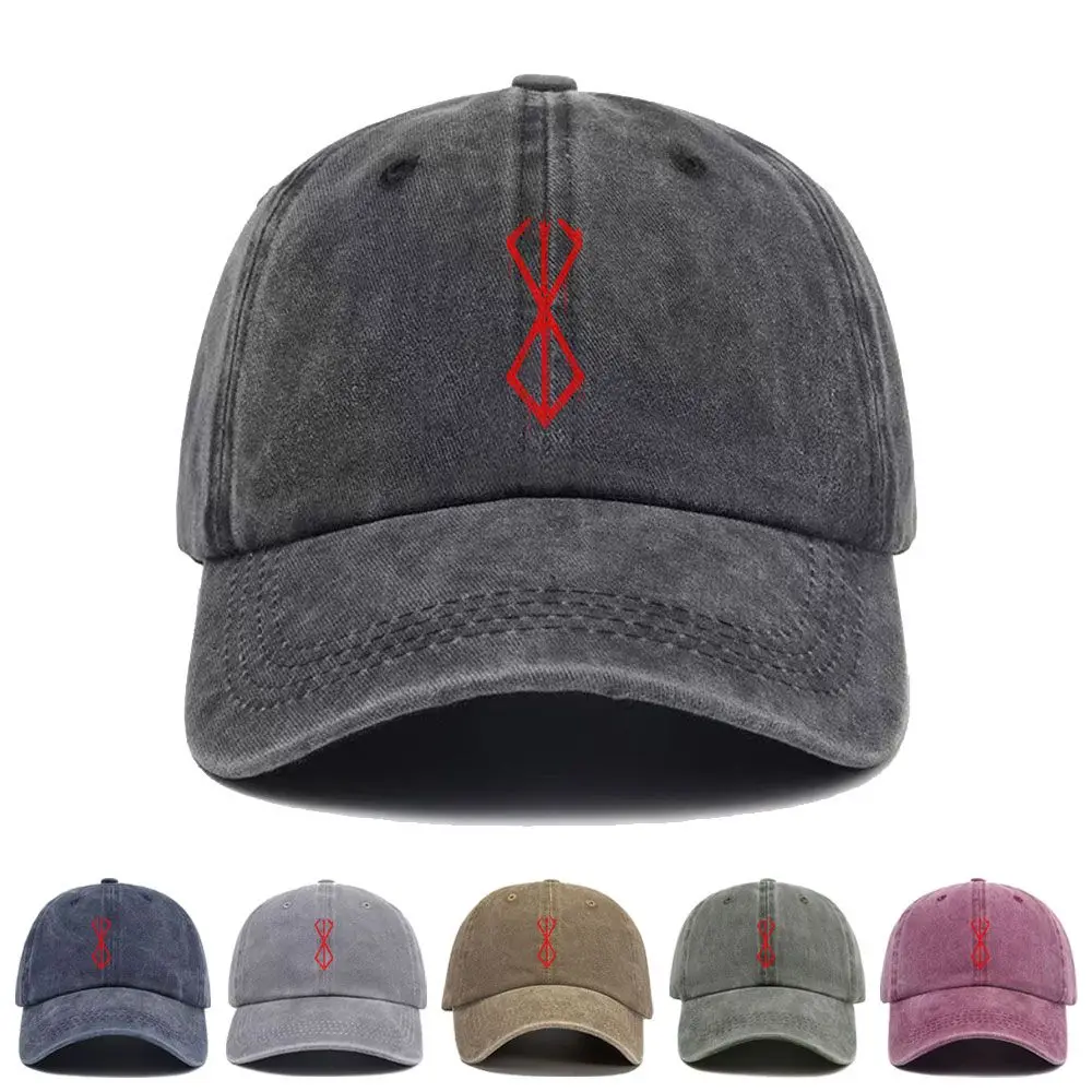 Vintage Washed Baseball Cap Red Marking Berserk Print Graphic Unisex Streetwear Casual Trucker Style Summer Cotton Sun Hat