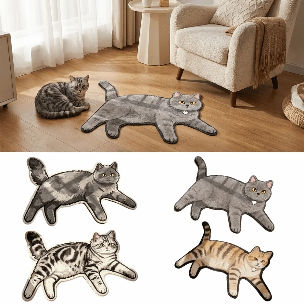 Cozy Decor Non Slip Cat Floor Mat Cartoon Cat Shape Not Easy To Shed Cat Shaped Rug Absorbent Bathroom Rug Bathroom