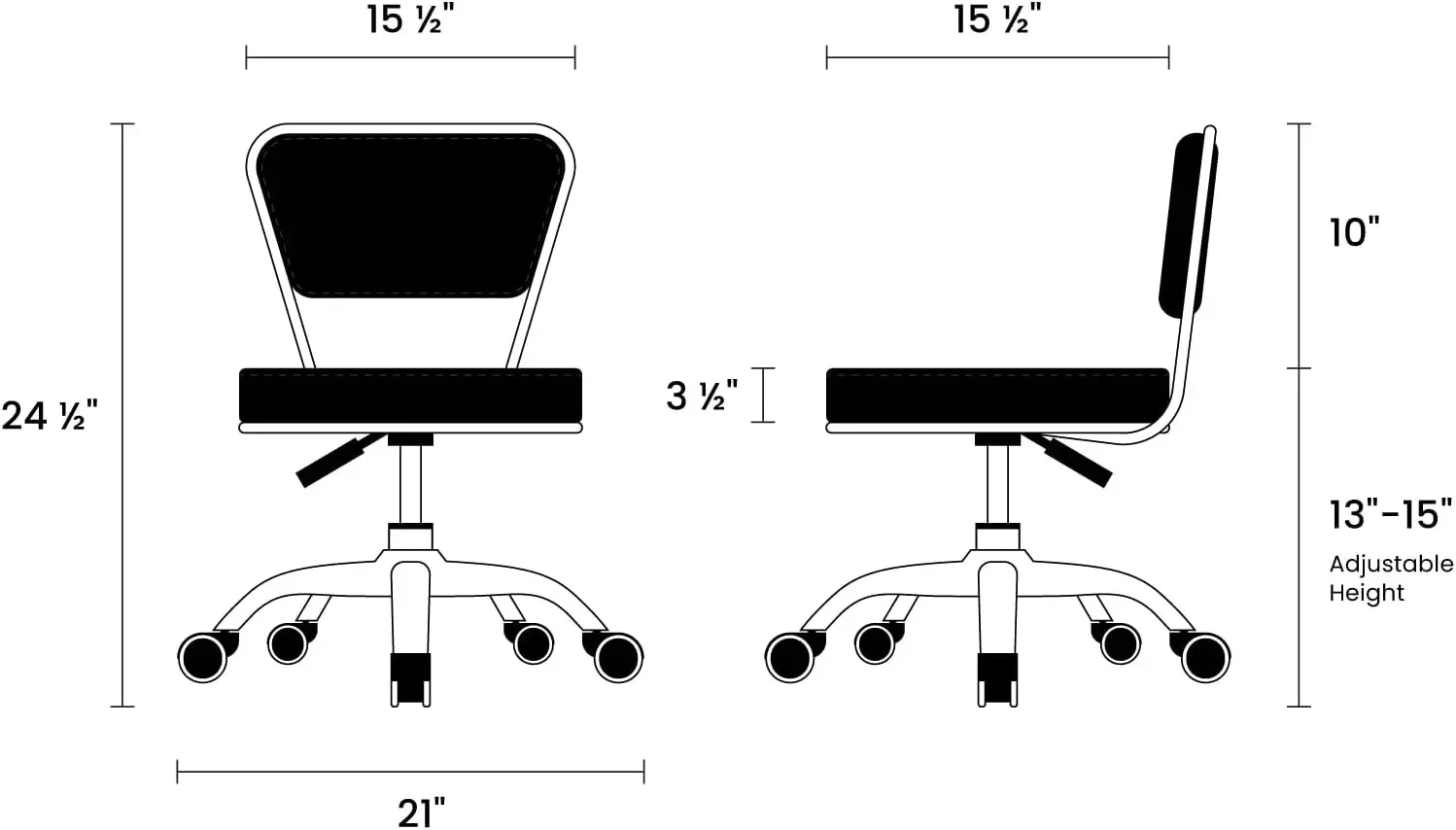 Garage Rolling Seat (Black) Pneumatic, Short Stool with Adjustable Height 13