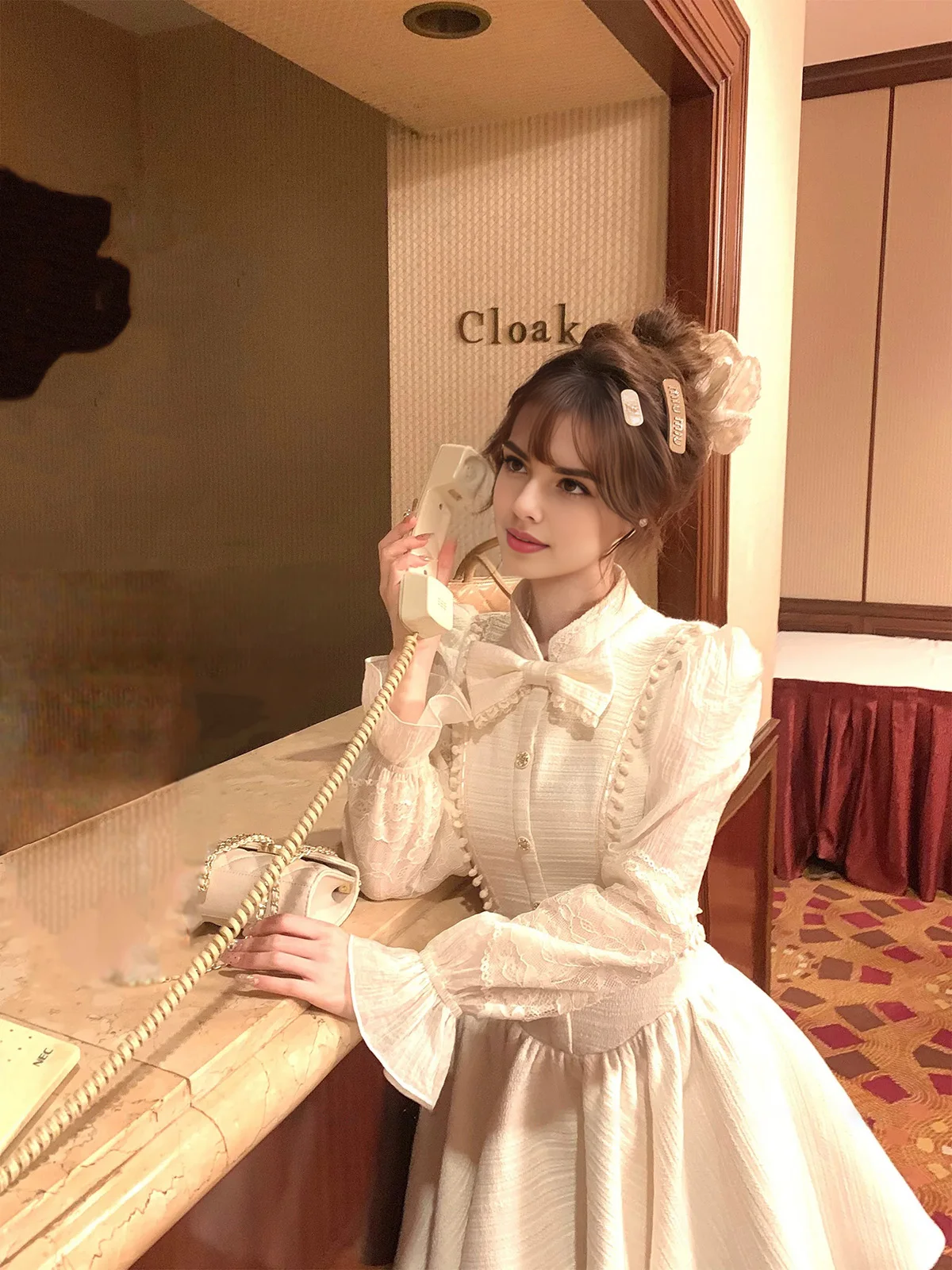 Women Fall Winter Victorian Vintage Aesthetic Coquette Kawaii Girl Style Off White Mini Dresses Cutecore Shoujo Lolita Clothes