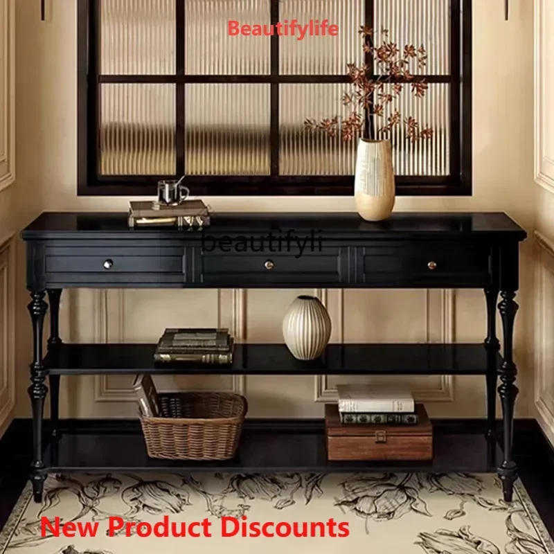 

A15 15 French Solid Wood Console Tables American Retro Side Cabinet Sofa Back Console Entrance Foyer Partition Locker