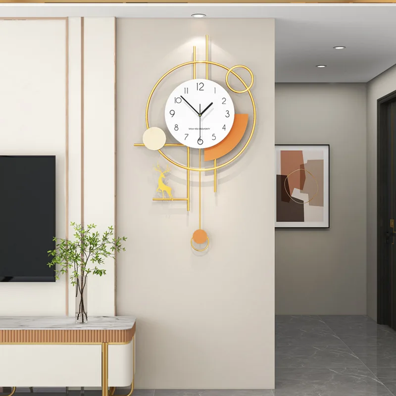 Pendulum Wall Clock Modern Silent Deer Elegant Home Decor for Living Dining Room Wall Mounted Luxury Design