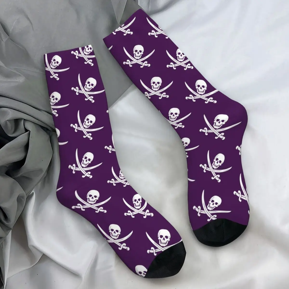 Pirate Skull Stockings Women Jolly Roger Purple Socks Breathable Socks Winter Skateboard Anti Bacterial Socks Birthday Gift