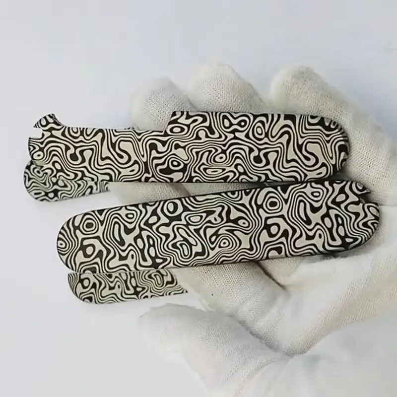 Damascus Pattern Titanium Alloy TC4 Knife Handle Scales Patches For 91MM Victorinox Swiss Army Knives Grip Making