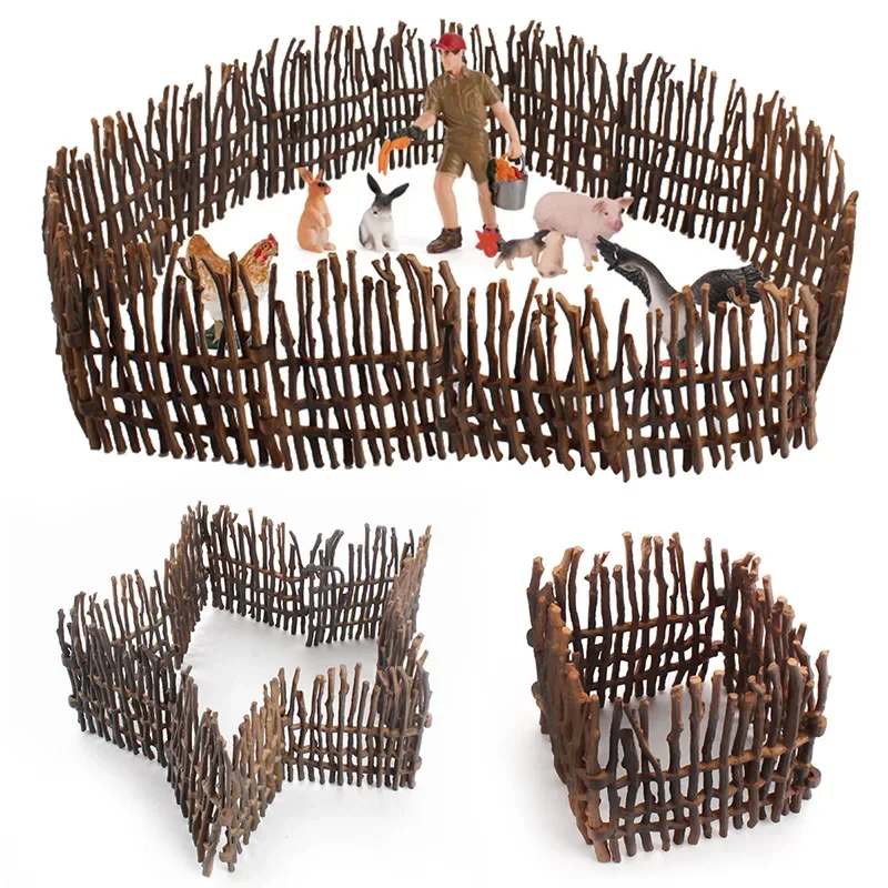 Simulation Farm Fence Scene Toy Trees House Farmer Unicorn Animals Model Miniature Craft Home Decoration Cute Kids Gift