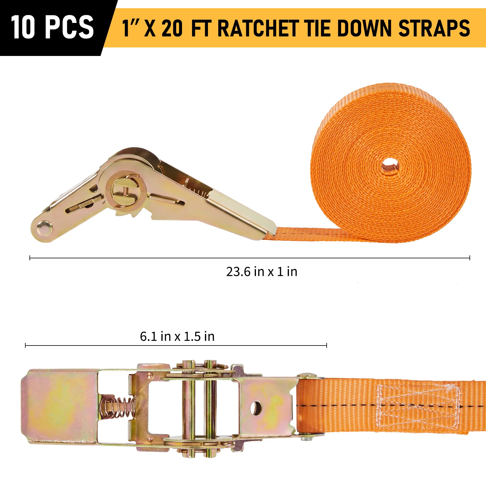 10 Pack 1" x 20' Ratchet Straps Heavy Duty, 1760lbs Break Strength Endless Ratchet Strap, NO Hook, Tie Down Straps for Motorcycles, Goods, Luggage image 3
