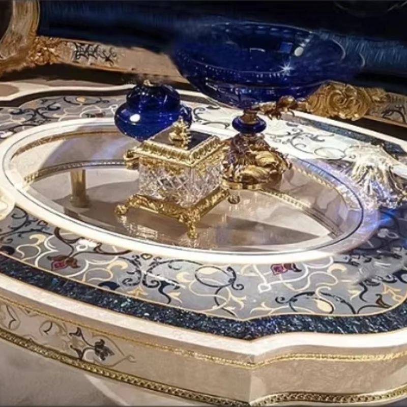 

French solid wood color shell parquet oval tea table luxury European style court coffee table villa living room home tea table