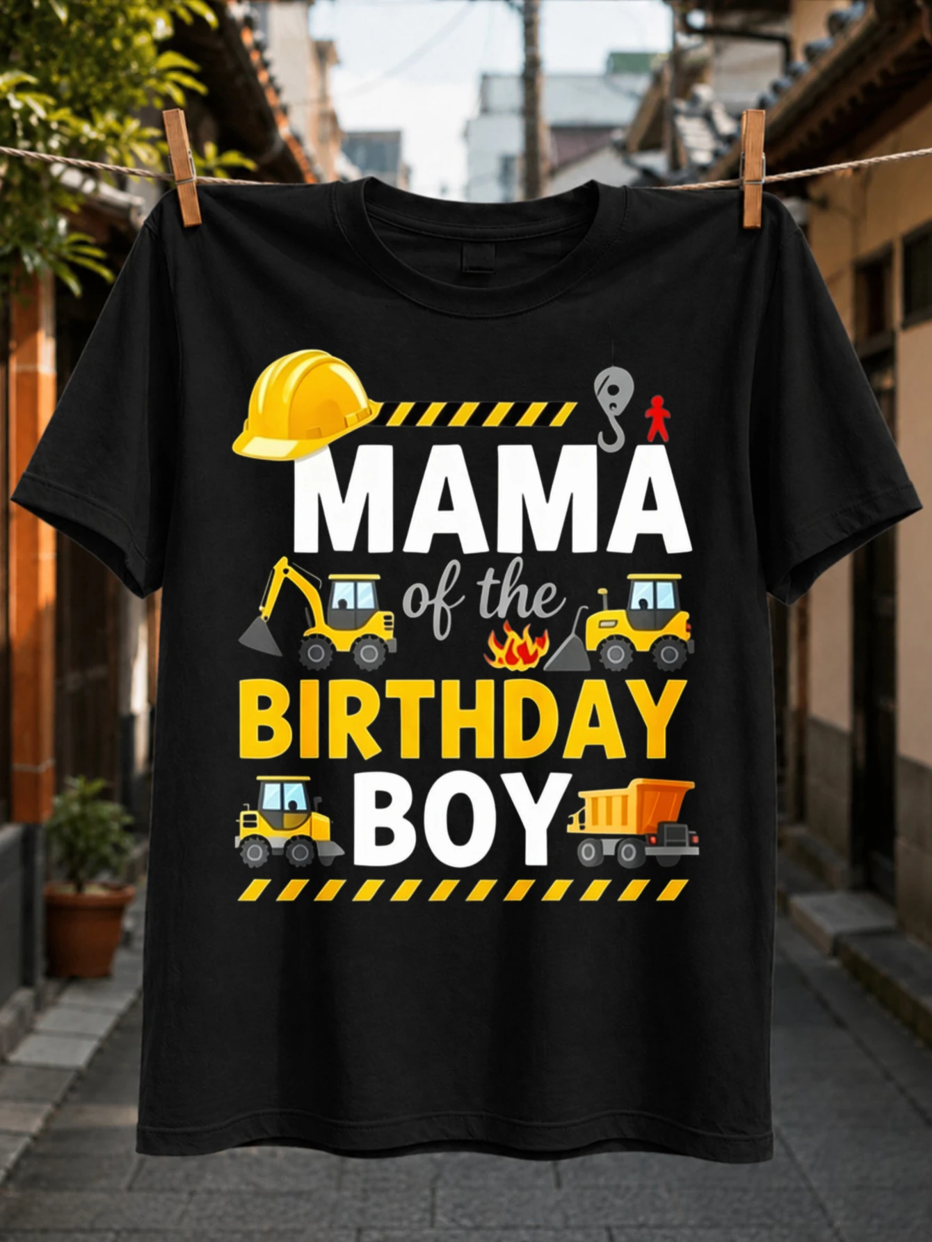 Mama of the Birthday Boy Yellow Safety Crane Hook Excavators Bulldozer and Dump Truck Construction  Unisex All T-Shirt
