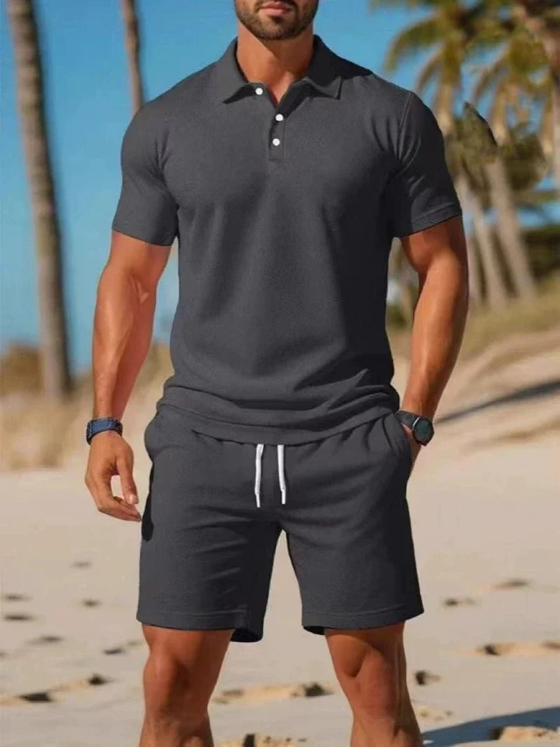 2026 Sommer Herren Übergröße 2-teiliges Set Knopfleisten-Polohemd Mesh-Shorts Atmungsaktives Lässiges Alltags-Mode-Outdoor-Outfit – Detail 4