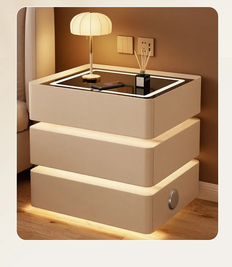 طاولة السرير الذكية الحديثة بسيطة الاستشعار مصباح غرفة نوم ضوء فاخر متعدد الوظائف شحن لاسلكي بلوتوث لوحة خشبية #6