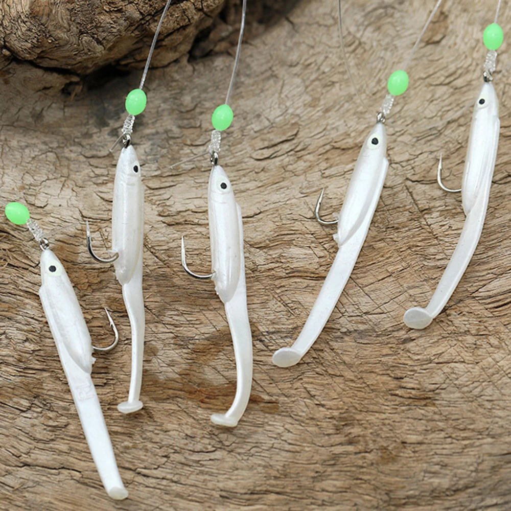 Elllv Soft Eel / Squid Skirts Sabiki Rig Small White Fishes Luminous Lure Set Saltwater Saury Mackerel Scad Fishing Tackle Pesca