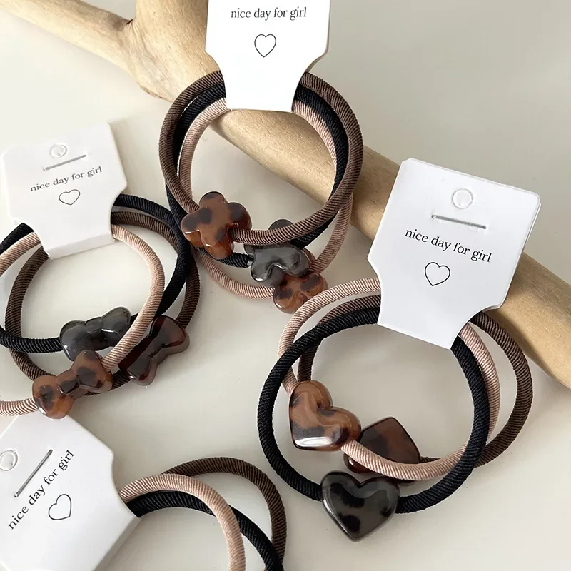 Love Heart Acrylic Jelly Hair Band Ponytail Rubber Band Bun Rope Women Grils Sweet Hair Accessories Headwear Elastic Hair Bands