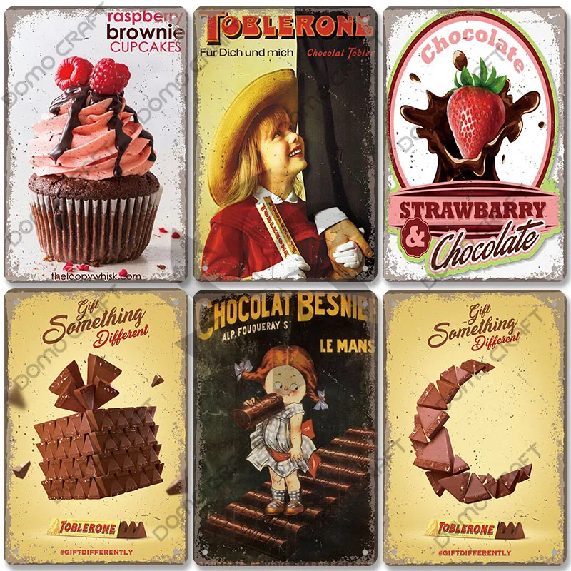 Chocolate Girl Poster Vintage Metal Plate Cartoon Ice Cream Strawbarry Metal Tin Signs Wall Decor Dessert House Bakery Kids Room