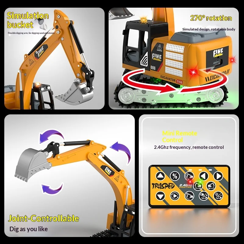 Pelle électrique télécommandée, Simulation de véhicule d'ingénierie en alliage, jouet pour enfants, voiture jouet télécommandée, cadeaux de noël