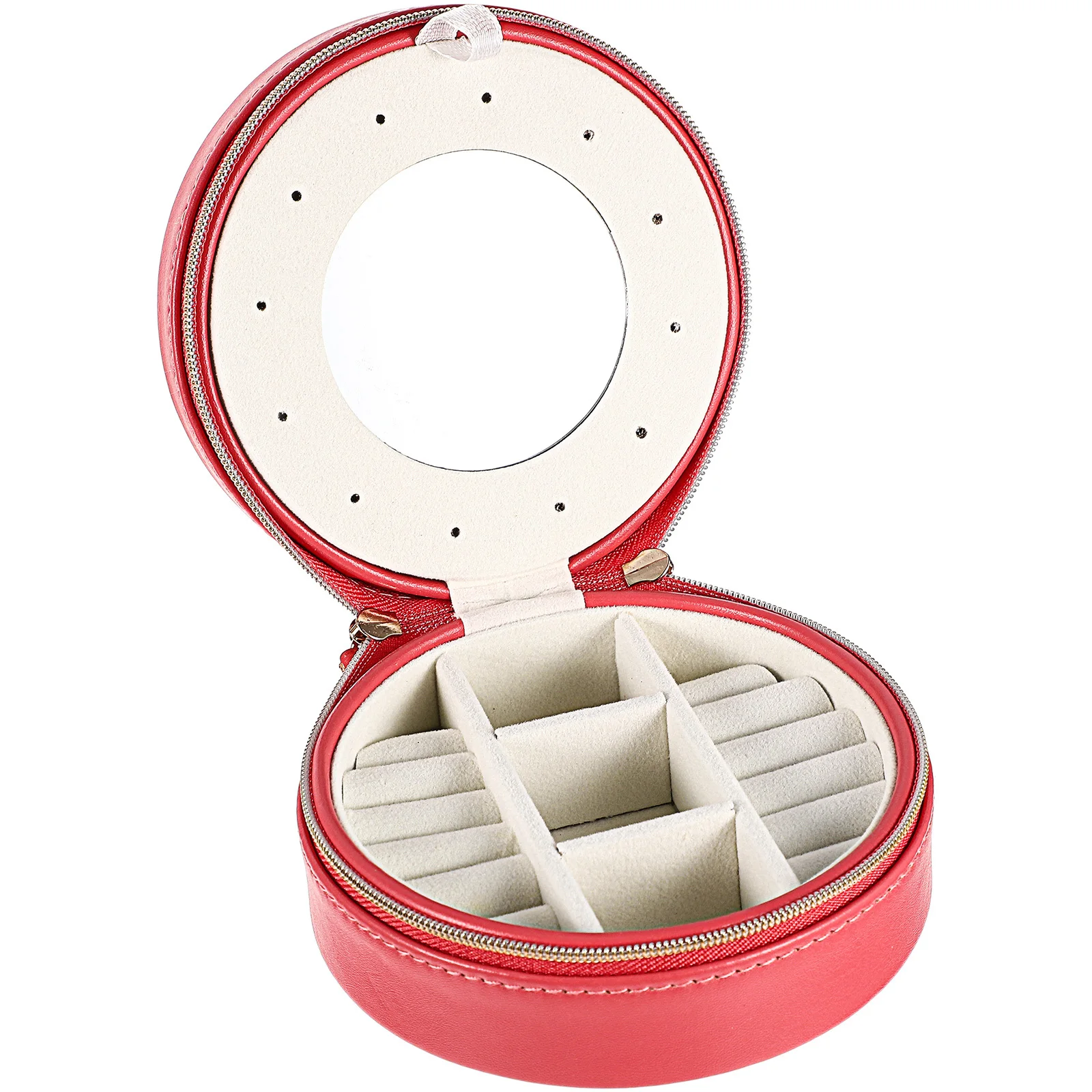 

PU Portable Jewelry Storage Box Round Multi-Grid Organizer Travel Jewelry Case for Rings Earrings Necklaces