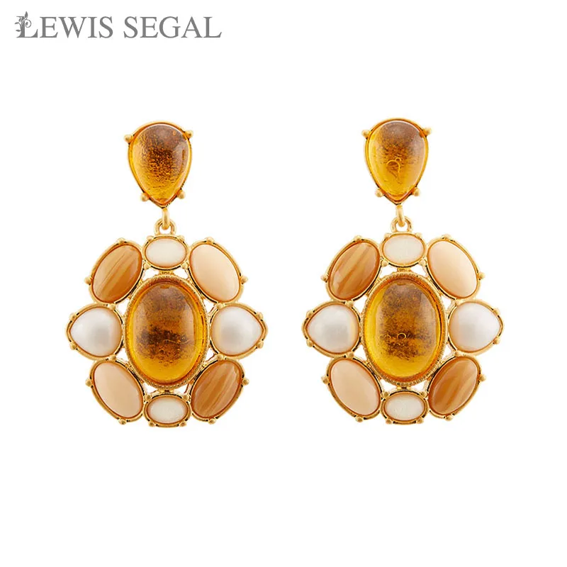 LEWIS SEGAL Retro Citrine Gemstone Dangle Earrings for Women Medieval Personalize Style Luxury Fine Jewelry 18K Gold Casual