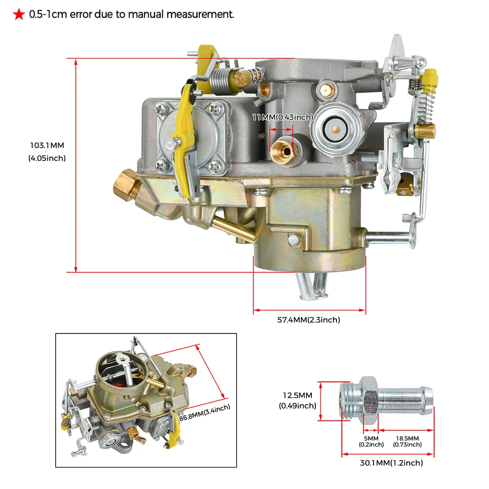 مكربن Autolite 1100 1-Barrel مع خنق يدوي لمحرك Ford Mustang Straight-6 200 cu بوصة (3.3 لتر) 64-70