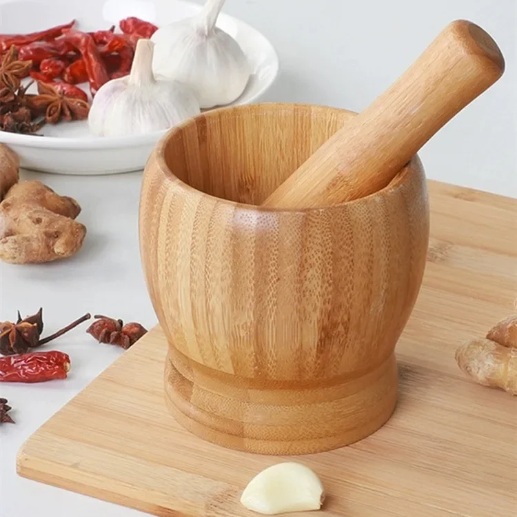 

Домашний измельчитель чеснока, ступка и пестик из бамбукового дерева, инструмент для измельчения чеснока, китайские кухонные принадлежности, устройство для приготовления чесночной пасты