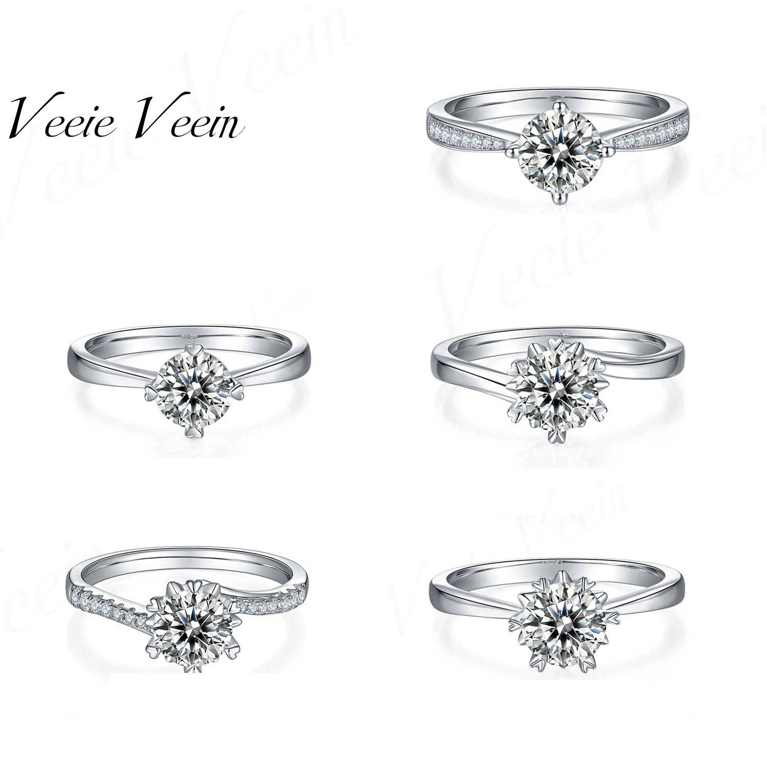Veeie Veein Jewelry 925 Sterling Silver Ring VVS Moissanite Classic Ring for Spouse 18K Gold Plated MST Patent Fine Jewellery