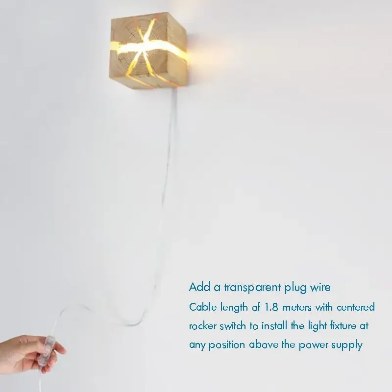 Candelabro de pared de madera Natural agrietada, lámpara LED G4 de 5W para sala de estar, dormitorio, lámpara de madera de pino/albaricoque