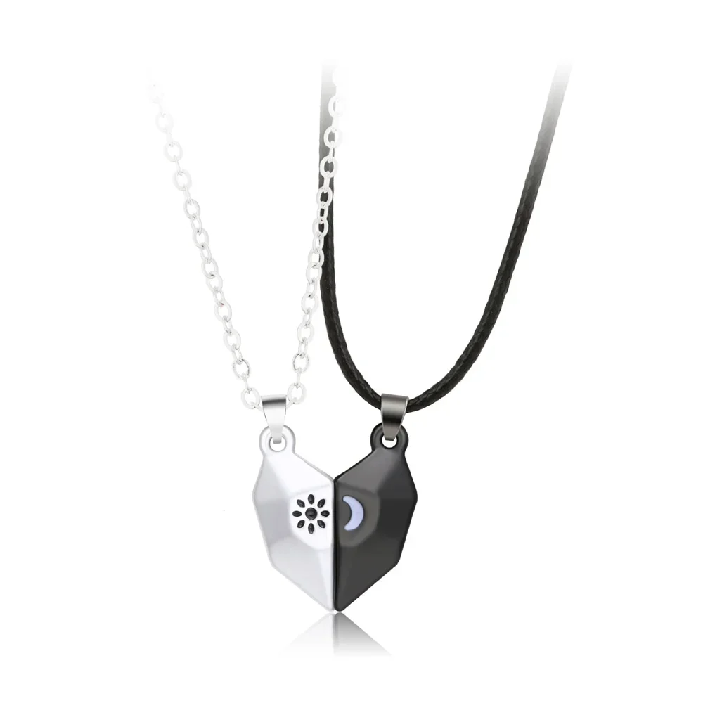 Collar magnético de corazón de sol y luna para pareja de mujeres, colgante de costura en forma de corazón a la moda, accesorios de joyería DIY, regalos de San Valentín