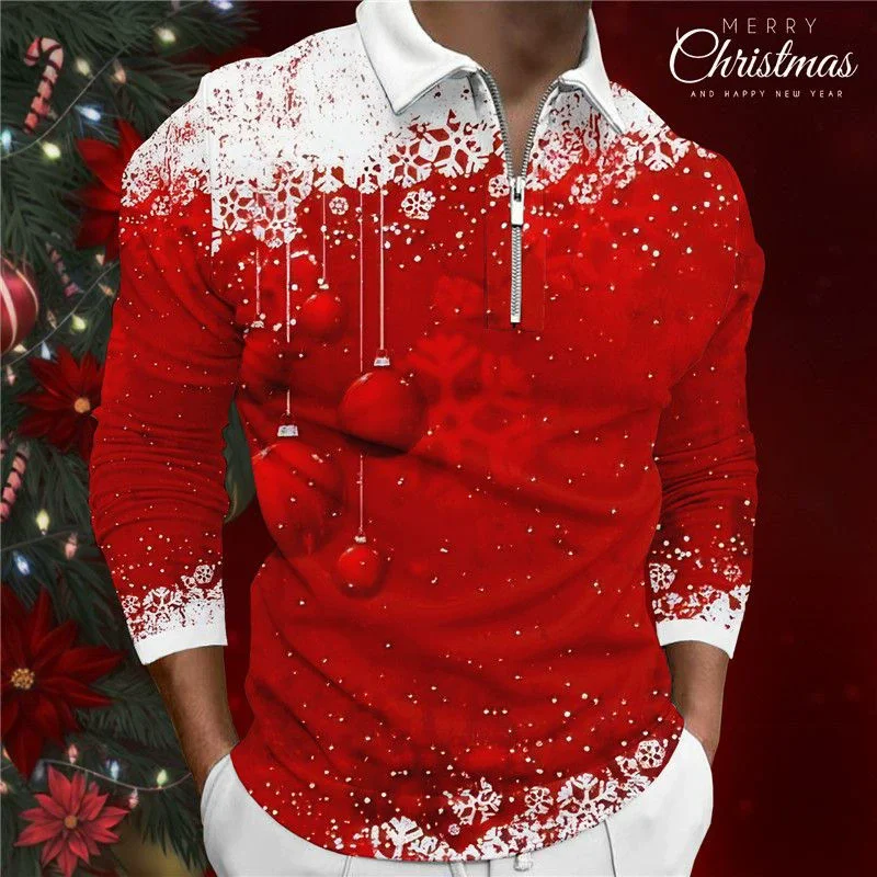 Santa Claus Pattern Fashion Men's Polos T-Shirts Autumn Winter Long Sleeve 3d Print Street Hip Hop Christmas Male POLO Tops Tee