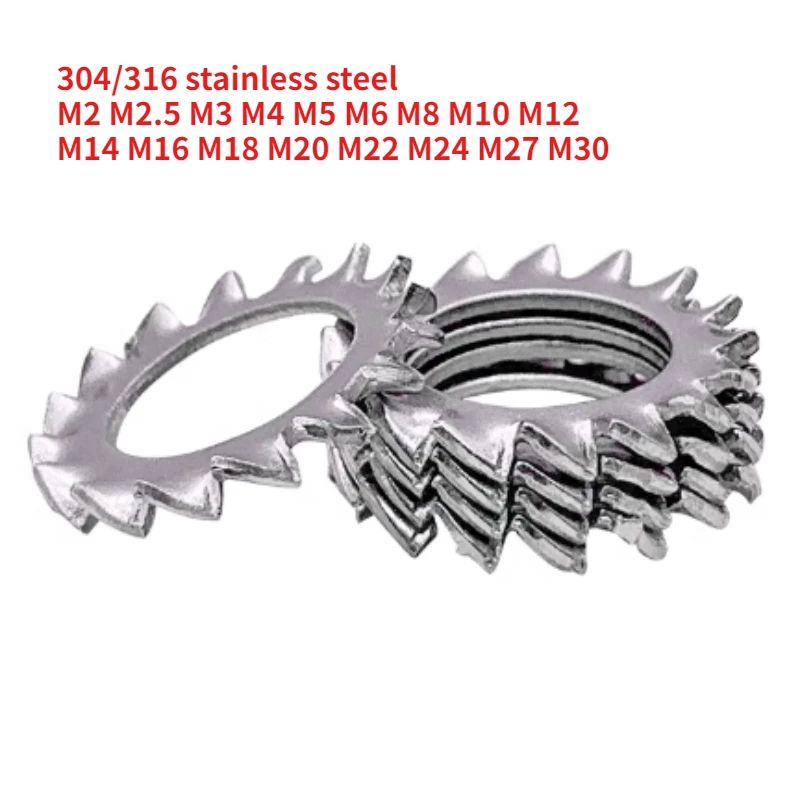 10-1000pcs M2.5 M3 M4 M5 M6 M8 M10 M12 M14 M16 M20 M24 M27 M30 304 Stainless Steel External Toothed Serrated Lock Washer Gasket