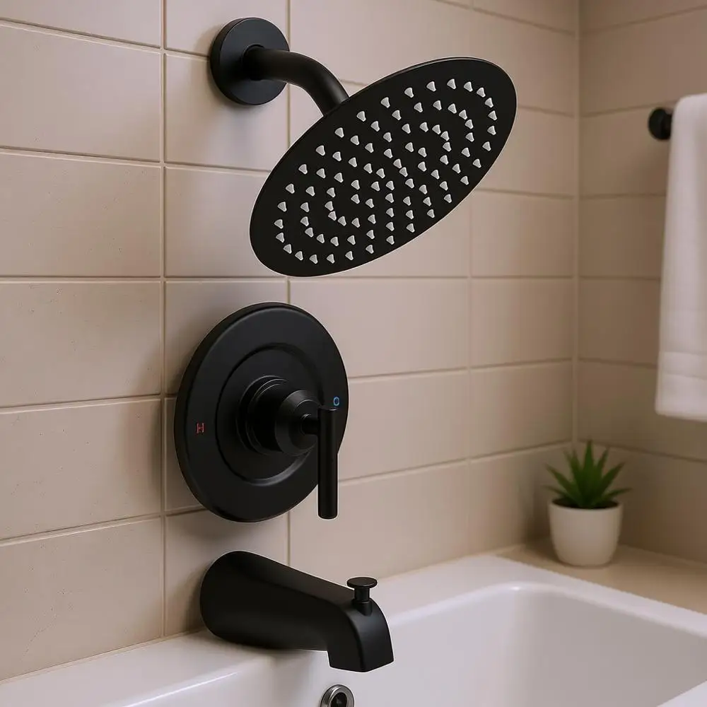 Replacement Shower Faucet Trim Kit, 8 High Pure Rain Shower, Shower Handle & Tub Spout, Matte Black
