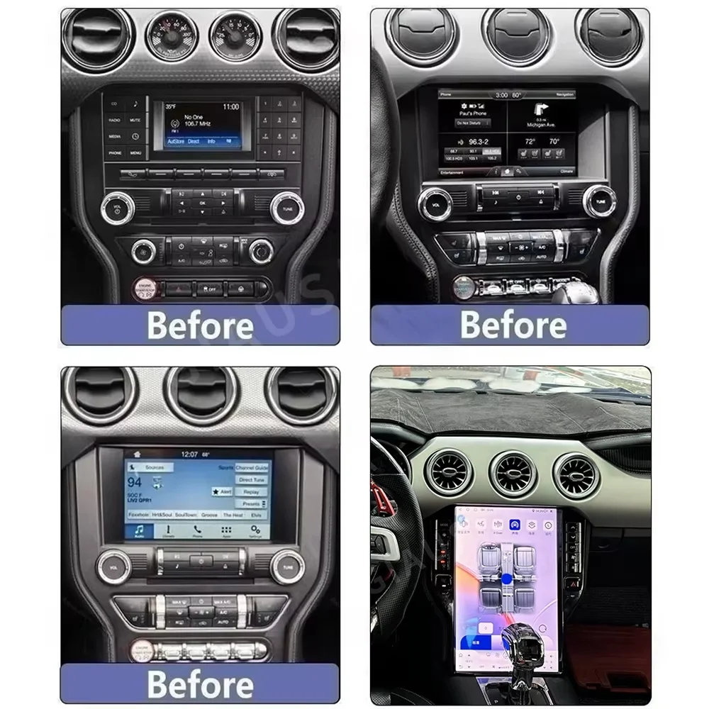 14.5 Carplay Android For Ford Mustang 2015-2023 Car Multimedia Player GPS Touch Screen Head Unit Odometer Digital Cluster LED