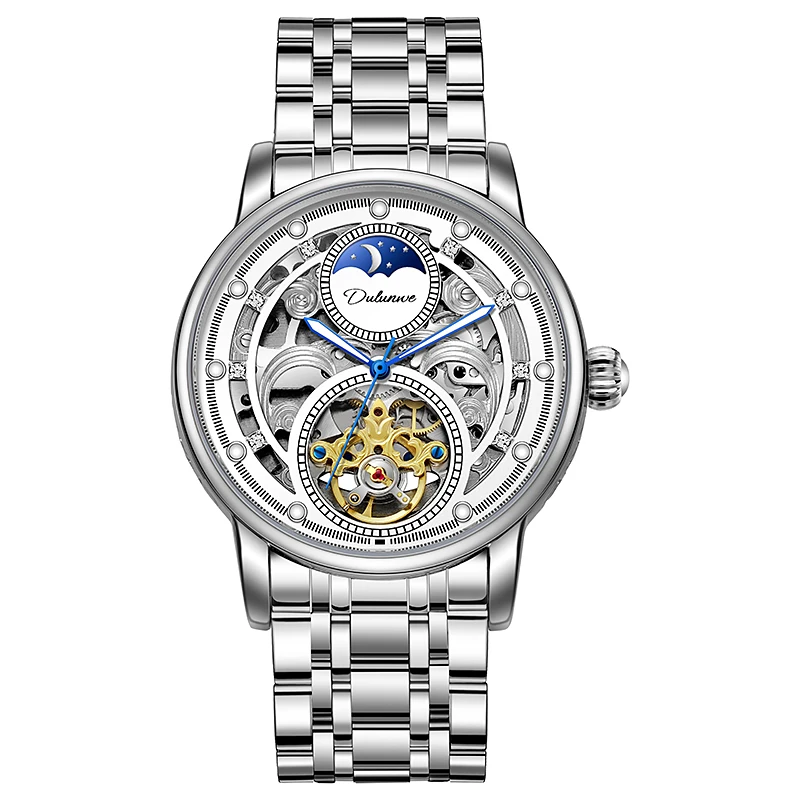 Dulunwe Carved Dial Skeleton Tourbillon Watch for Men Luminous Pointers Sport Steampunk Automatic Mechanical Watches Luxury