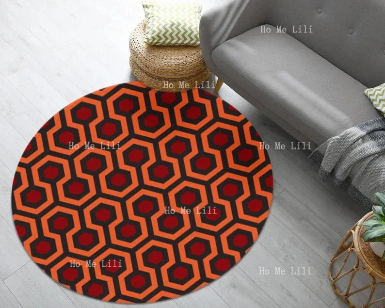 Vibrant Printed Shining Overlook Hotel Round Rug With Abstract Background Of Hexagon Figure