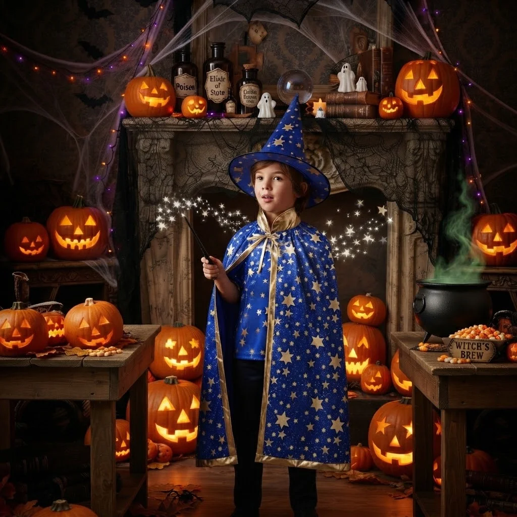2pcs Wizard Costume Kids, Magical Witch Cape and Wizard Hat Lightweight Kids Cloak Ages 3-10 Halloween Cape for Party Cosplay Outfit