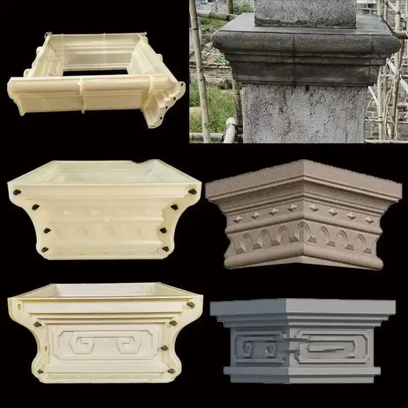 

ABS Plastic Roman Column Head and Foot Cement Mold European Durable Square Closure Concrete Pedestal for Roof Support Villa Gate
